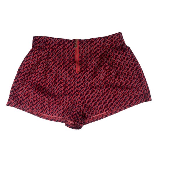 B_envied Pants - B_envied Vintage Style Coral / Navy Front Zipper High Waisted Shorts Size L